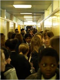 Crowded school corridor